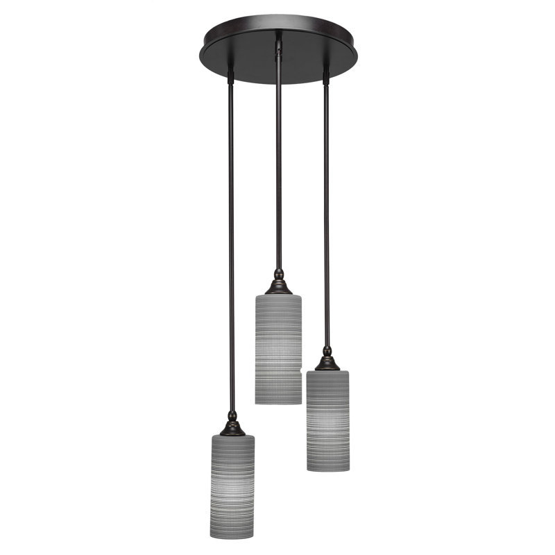 Luminaire suspendu suspendu à 3 lumières Shamar, H 11,25 po x l 18 po x P 18 po, Matrice grise, Granit foncé