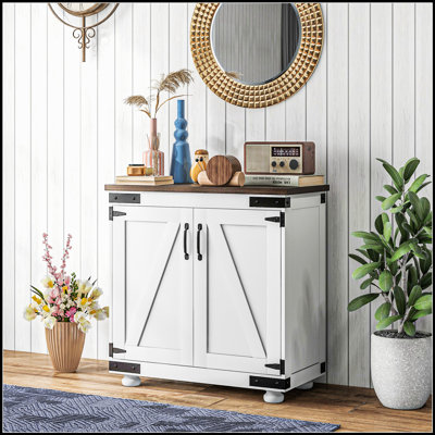 Modern Farmhouse Sideboard With Barn Style Door, Adjustable Shelf, And Sturdy Wood Legs For Versatile Kitchen Storage