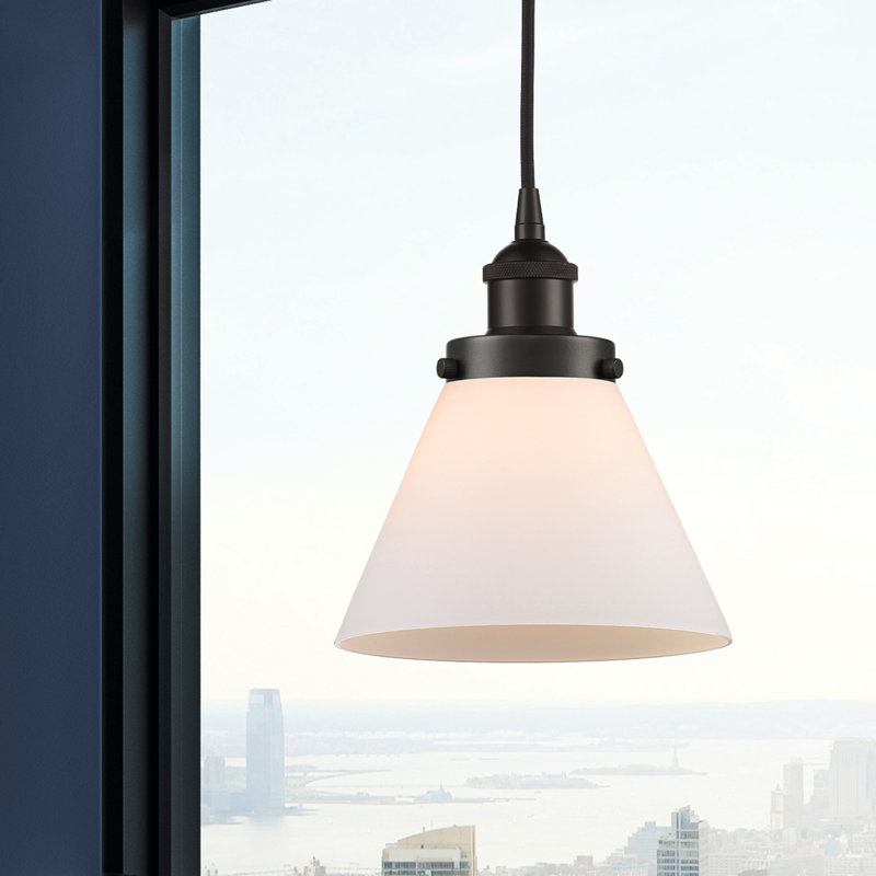 Cone 1 Light Mini Pendant, White, 9.75" H x 7.75" W x 7.75" D, Oil Rubbed Bronze