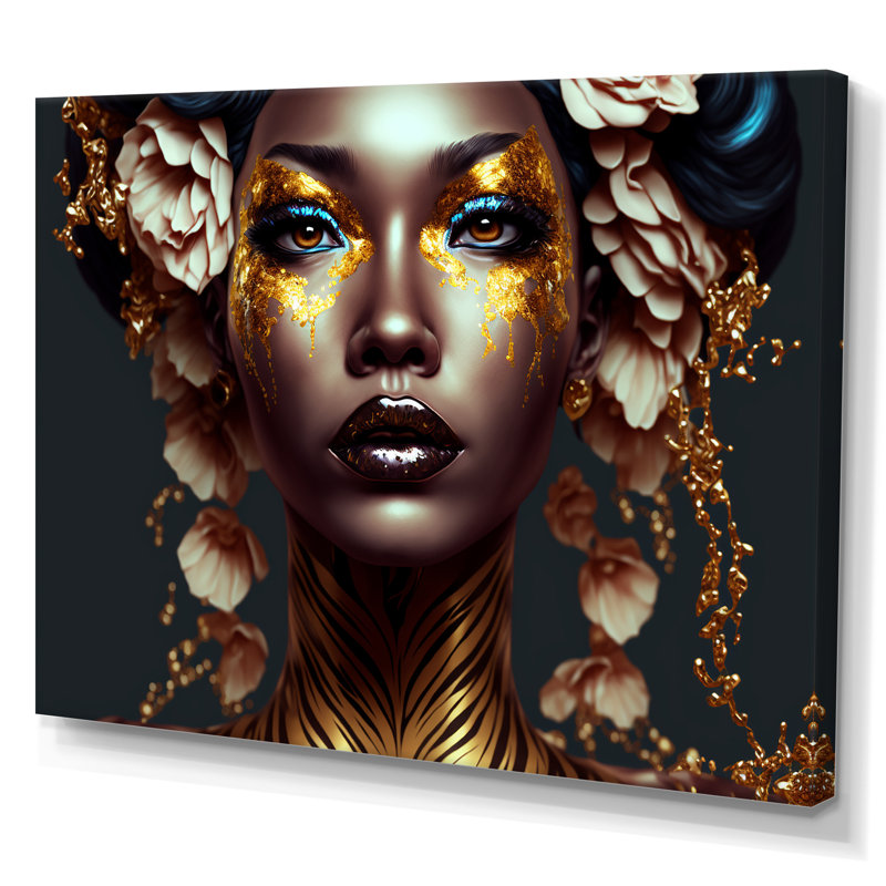 Femme florale dorée et noire, femme I - impressions sur toile afro-américaine