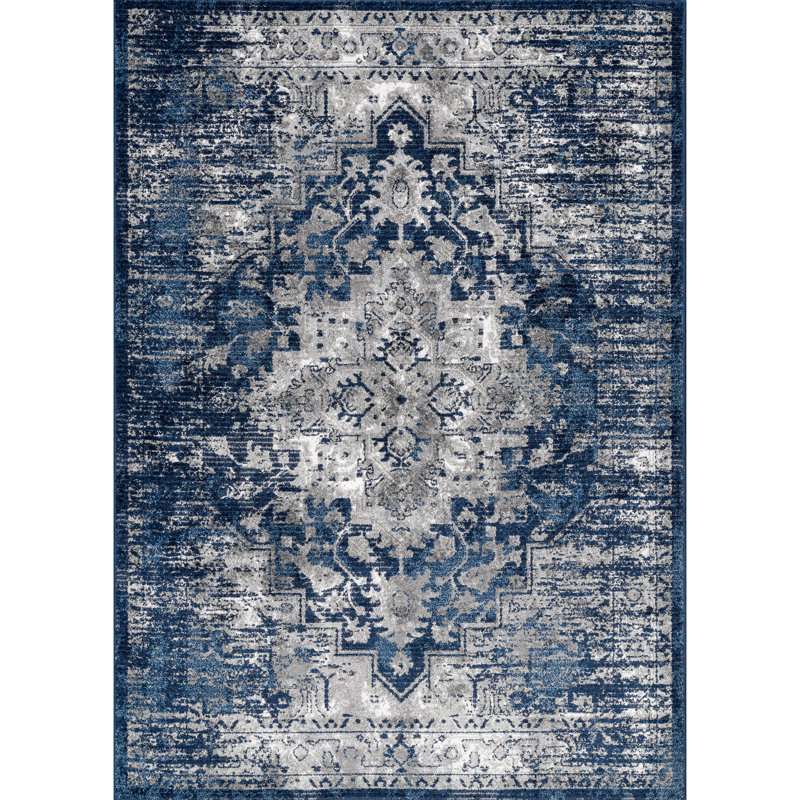 Tapis oriental bleu / gris Brewton, Rectangle 5 pi x 7 pi 5 po