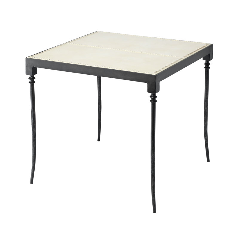 Cream Leather and Iron Saber Leg Side Table