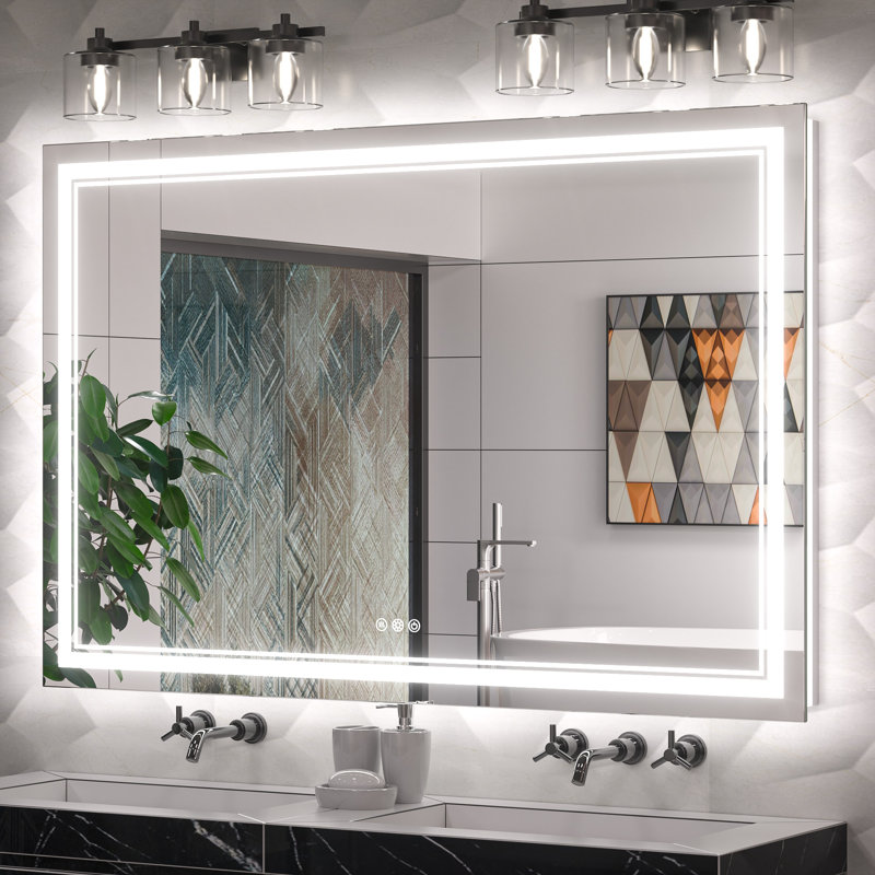 Chrisna LED Bathroom Mirror with Frontlit and Backlit, 3 Colors Temperature & Dimmable Light Anti-fog Tempered Glass Bathroom Vanity Mirror