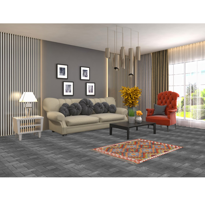 Geometric Wool Kilim Oriental Accent Rug 3x4