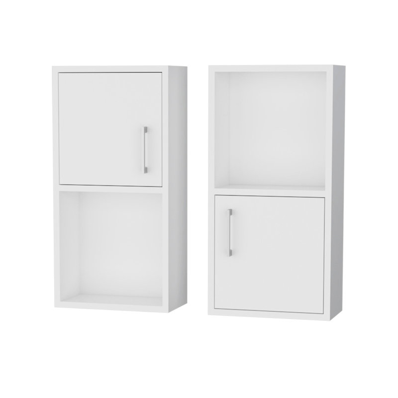 Armoires de rangement pour salle de bain - 2 fixations murales blanches avec tablette ouverte et poignées élégantes