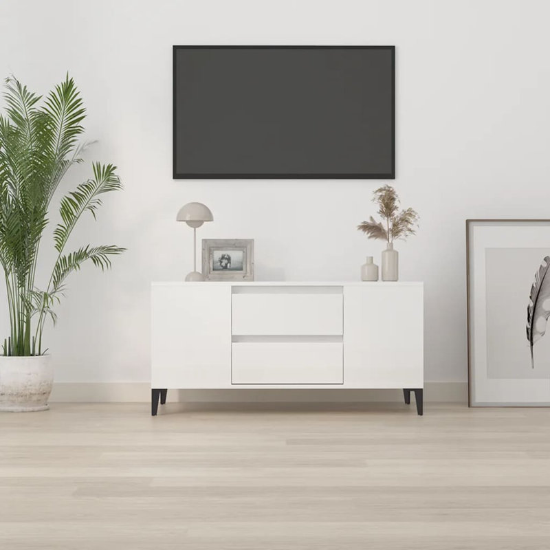 Keida Unfinished TV Stand for TVs up to 43", High Gloss White