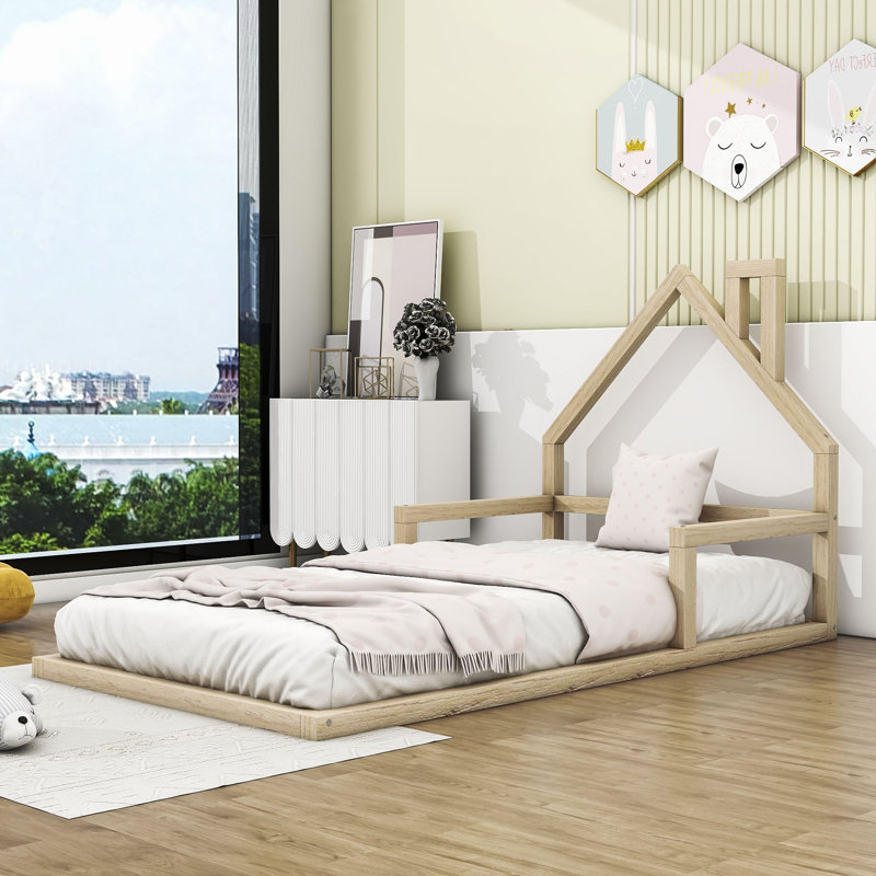 Twin Wood House Shape Bed, Natural