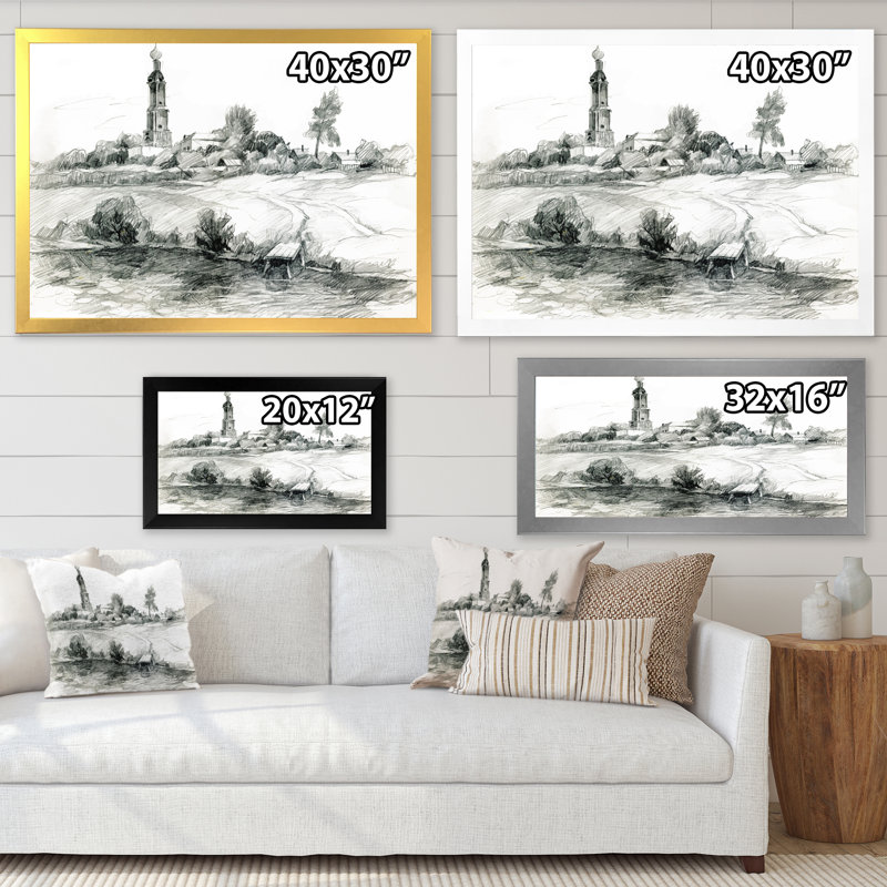 Paysage monochrome monochrome - reproduction d'art sur toile, H 12 po x l 20 po x P 1 po, Cadre d'angle fermé noir