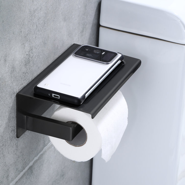 AngleSimple GE0293 Double Roll Stainless Steel Wall Mount Toilet Paper Holder with Phone Shelf Finish: Matte Black