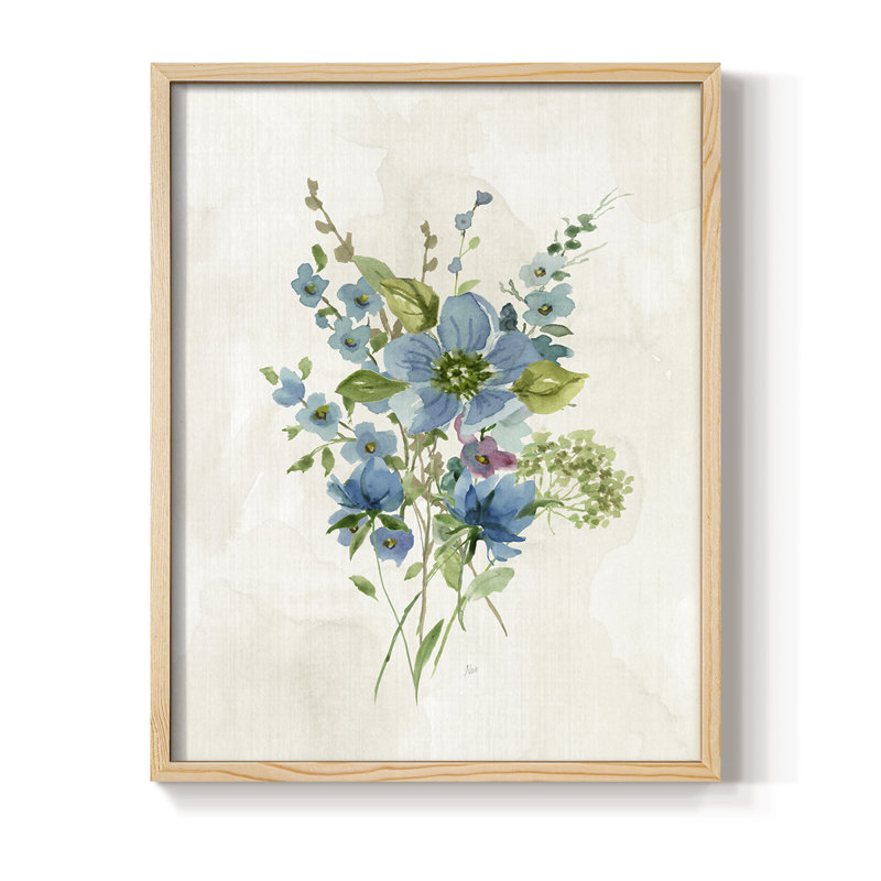 «Bouquet of Blue II», reproduction encadrée - bois massif, Naturel, H 11 po x l 9 po