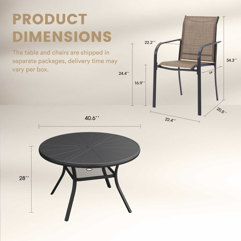 4-Person Outdoor Aluminum Patio Dining Set, Black/Brown