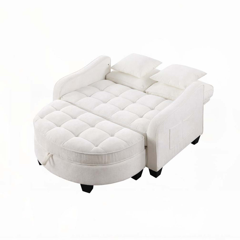 Canapé en chenille 2 places, méridienne double, Beige