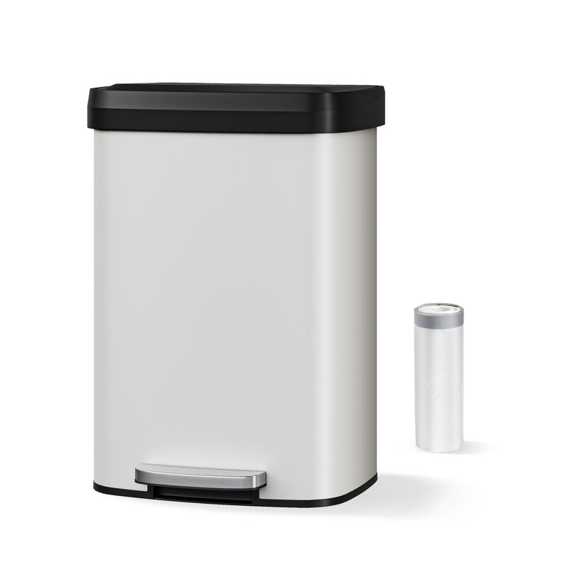 Poubelle de cuisine 13 gallons / 50L en métal blanc - Pédale antirouille, contrôle des odeurs, couvercle à fermeture douce, grande capacité - blanc
