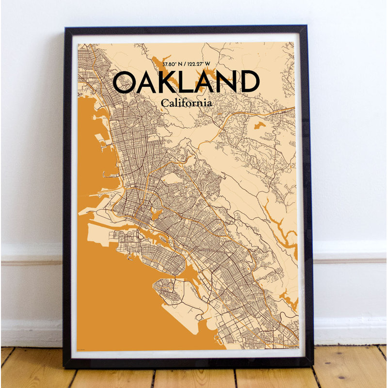 « oakland city map », reproduction d’impression sur affiche, H 17 po x l 11 po x P 0,05 po