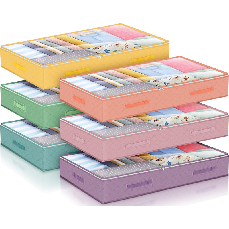 6 Pack Under Bed Storage Container 90L Pastelcolor Storage Organizer Foldable With Handles (Multicolor)