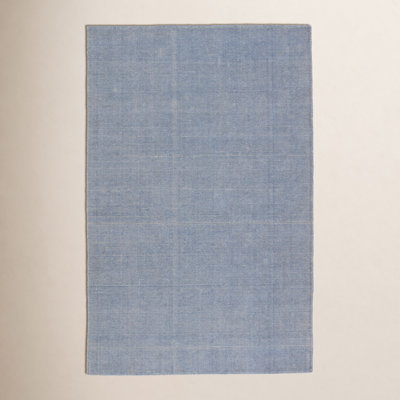 Caron Light Blue Cream Hand-Woven Striped Rug