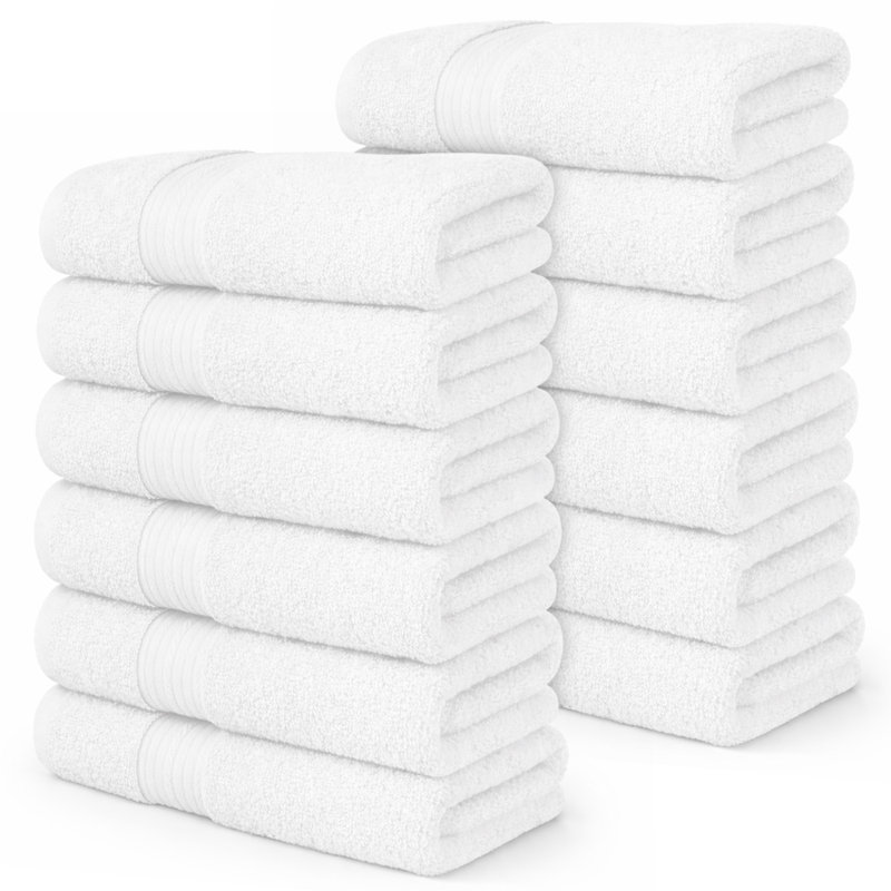 100% Cotton 600 GSM Hand Towels 18 X 28 Inch, White, 12