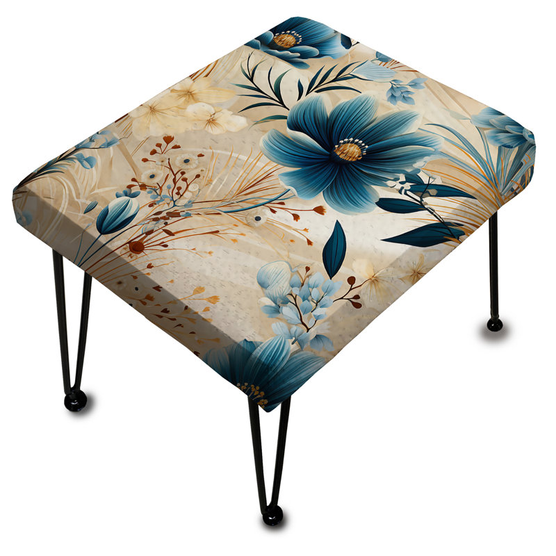 Beige And Blue Escape Flowers - Floral Rectangle Ottoman
