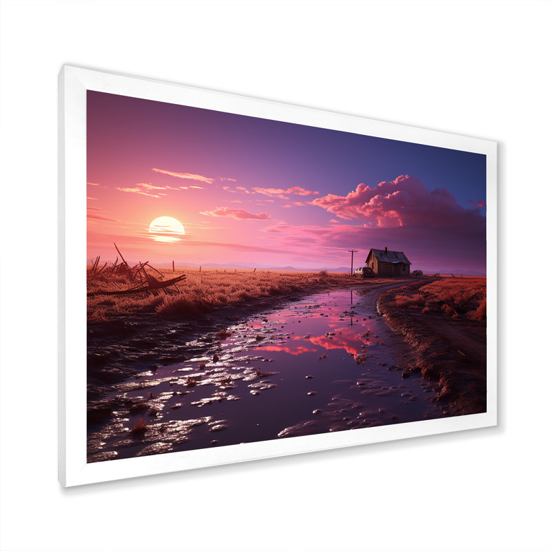 «Sunset Farm Dreams», reproduction sur toile, Cadre simple blanc, H 34 po x l 44 po x P 1,5 po