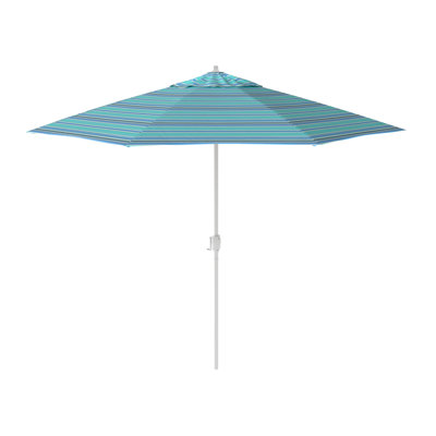 9 pi. Parasol en aluminium blanc mat avec parasol en fibre de verre et inclinaison automatique Sunbrella