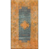 Decorative Light Blue Open Field Medallion Antique Tribal Soft Turkish Angora Oushak Rug
