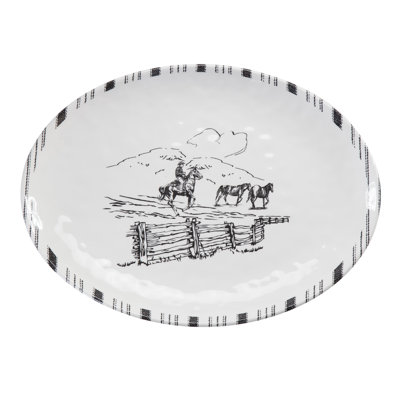 Aamer WhiteBlack Melamine Western Rustic Farmhouse 1 Piece Serving Platter