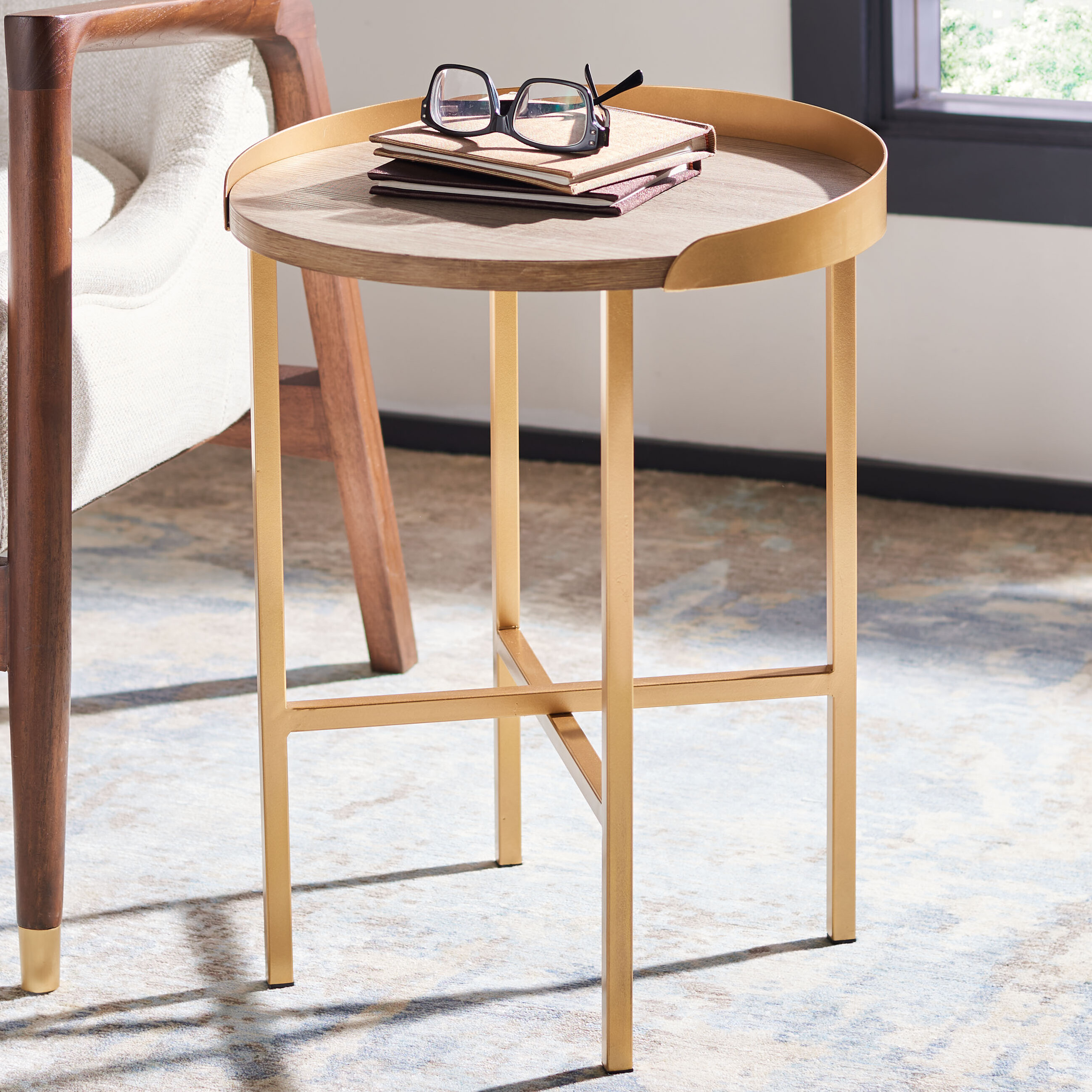 Everly Quinn Tray Top Cross Legs End Table | Wayfair