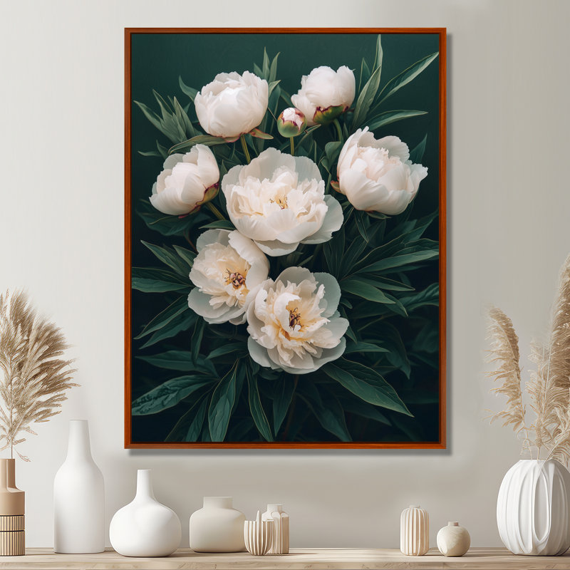 Art sur toile, pivoines sombres II, Brun, Reproduction avec cadre flottant, H 44 po x l 34 po