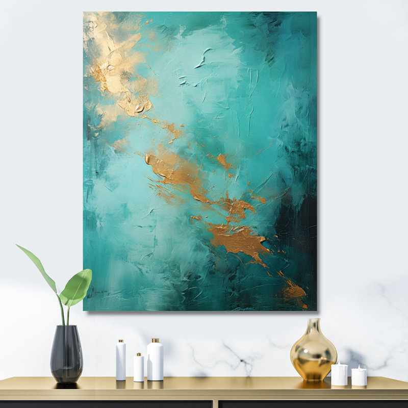Jaivien turquoise tranquillité VI - paysages abstraits, art mural, H 32 po x l 24 po, Toile tendue