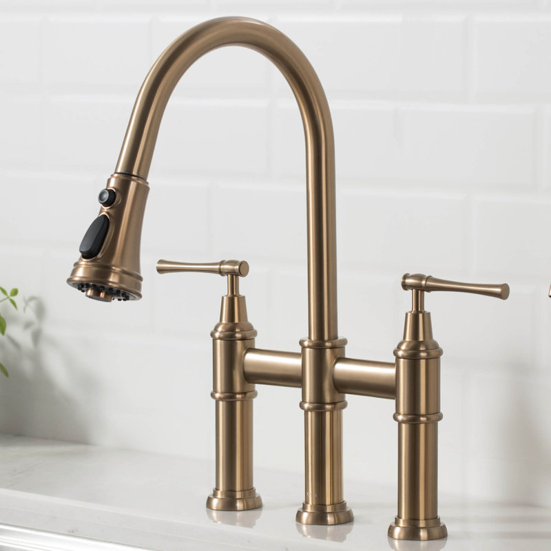 Robinet de cuisine à pont transitionnel et filtre à eau Kraus Allyn, Or brossé, Sans filtre à boissons