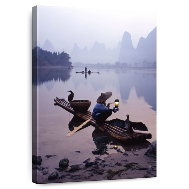 Cormoran chinois pêchant, H 24 po x l 16 po