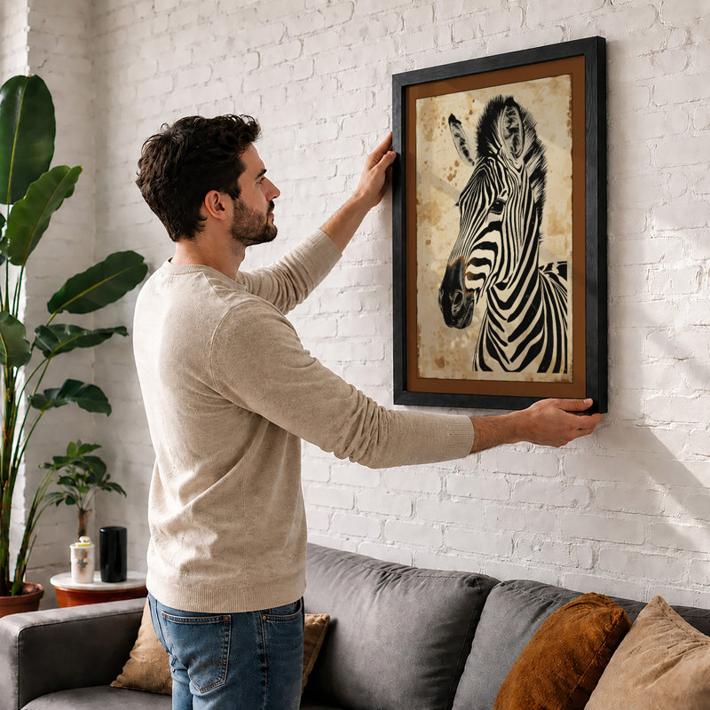 Zebra Study Japandi - Framed Print, Unframed, A4 - 29.7 x 21.0 cm