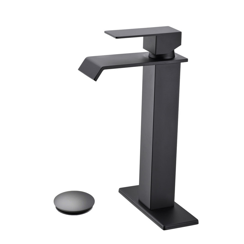 Robinet de lavabo de salle de bain à poignée simple avec bonde escamotable Waterfall, Noir mat