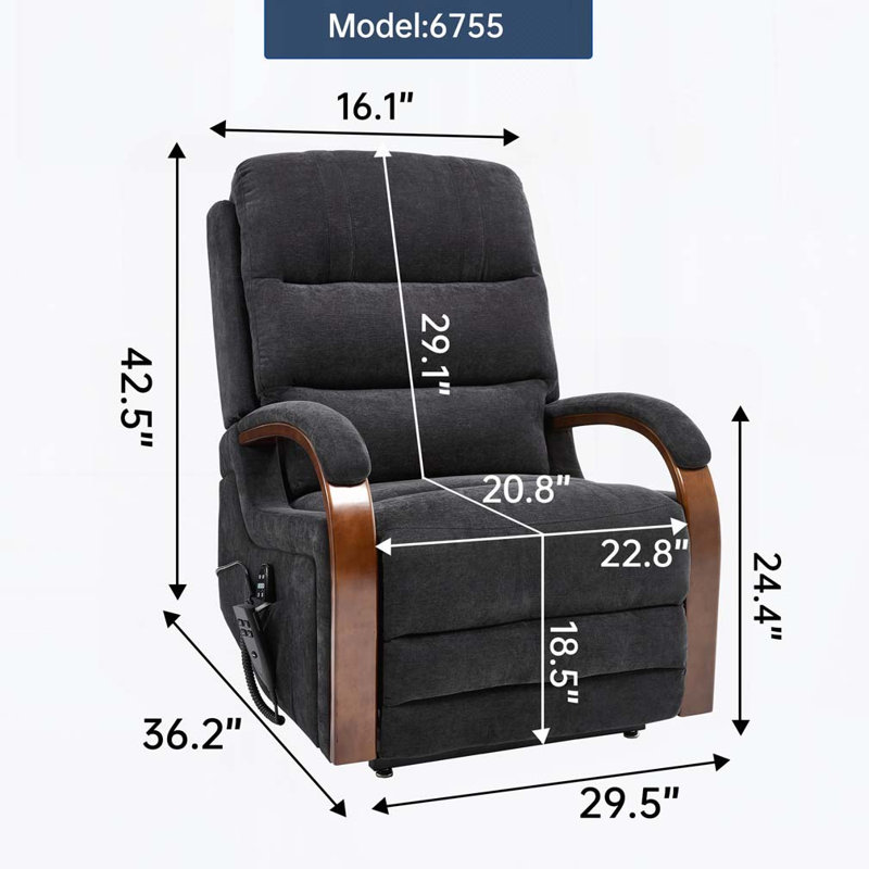 Power Lift Recliner Chair with Solid Wood Armrests, Heat Massage and Heavy Duty Motion Mechanism, Black