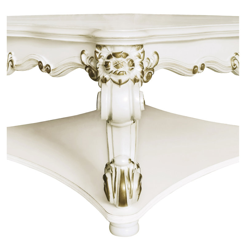 Antique Pearl Finish Square Coffee Table with Scrolled Legs