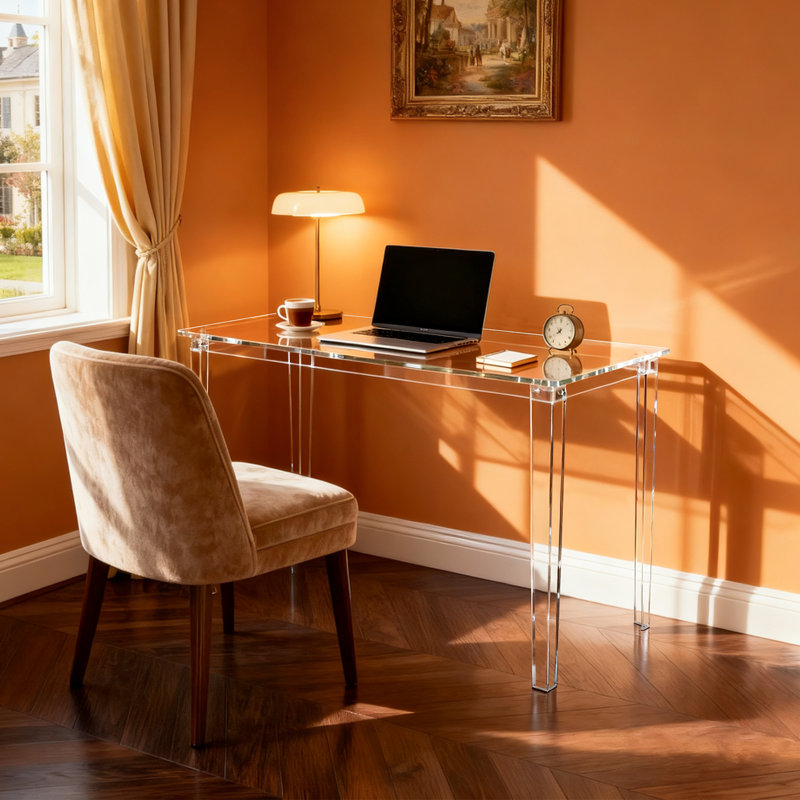  Bureau en acrylique, table d'écriture moderne transparente pour le bureau personnel (transparent, Nomal), Clair