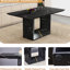Table de salle à manger à motif de marbre noir et 6 chaises grises - couleur stable et spacieuse avec assise confortable texturée-2080035036-2080035038