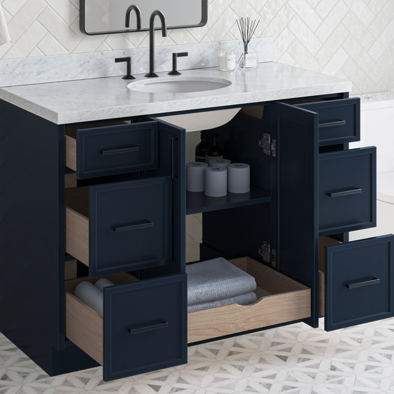 ARIEL Kelly 49 Single Sink Bathroom Vanity with Italian Carrara Marble Top, Midnight Blue, 49"