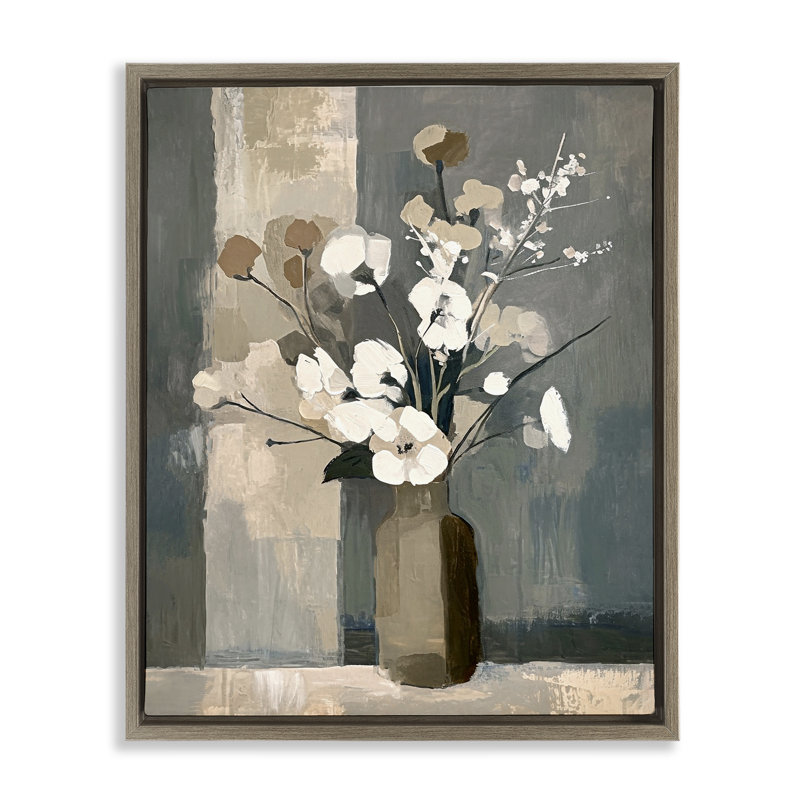 «Neutral Floral Vase» par Ramona Murdock, Cadre flottant orme Montalcino, H 21 po x l 17 po