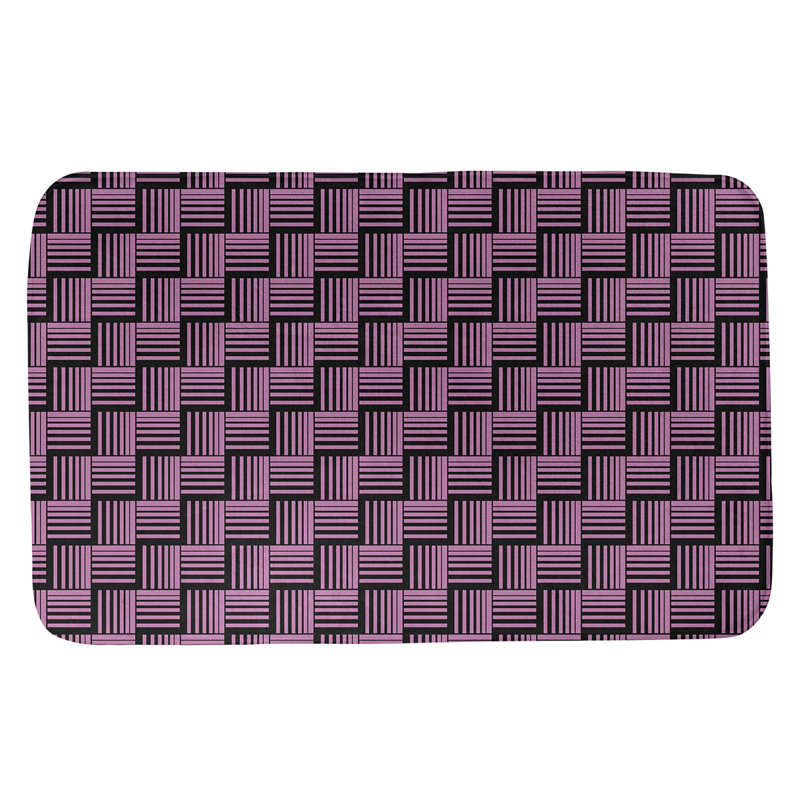 Tapis de bain géométrique antidérapant rectangulaire à rayures baskettressées, l 21 po x L 34 po, Noir/rose