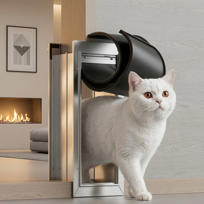 Wall-Mountable Pet Door for Cats & Small Dogs, Aluminum Frame, Dual Magnetic Flaps, Expandable Tunnel, Sliding Lock Panel, Energy Efficient, Supports Pets Up to 22 lbs, Easy Install