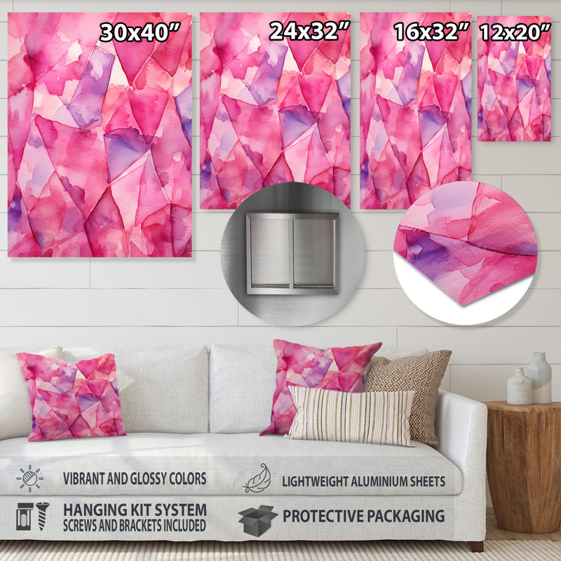 «Pink Gemstones Fusion II - Abstract Shapes», art mural en métal, H 20 po x l 12 po x P 1 po
