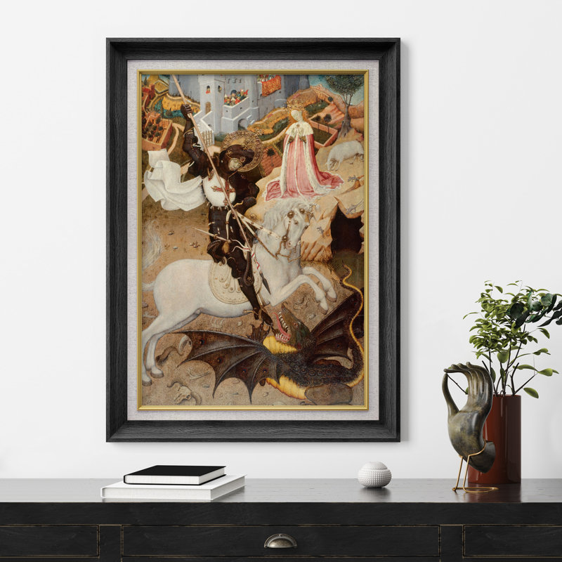 «Saint George Slaying the Dragon», œuvre d'art chrétienne médiévale, légende de chevalier gothique, impression sur toile encadrée
