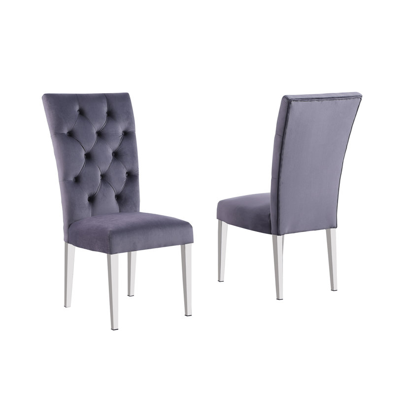 Chaise de salle à manger rembourrée en velours H 18,5 po Beriguette , Gris, Argent argent