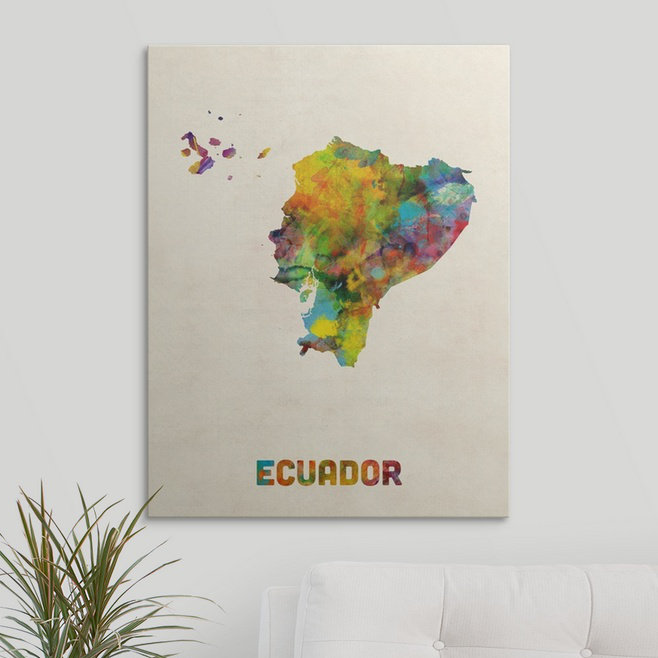 «Ecuador Watercolor Map» par Abarca, impression, H 48 po x l 36 po x P 1,5 po, Toile