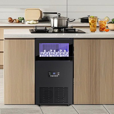 Machine à glaçons de 15 po en acier inoxydable noir avec rangement de 35 lb.