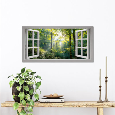  Toile de printemps, décorations murales sur toile, impressions de forêt, fausses fenêtres, affiche pour le bureau de la chambre à coucher, grand art mural encadré prêt à être accroché, 12 po x 24 po