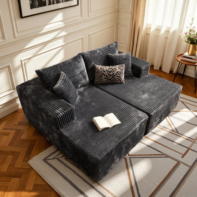 Oversized 75.1’’Compressed Modular Sofa with Double Chaise Lounge,Plush Upholstery with 2 Pillows,No Assembly Required