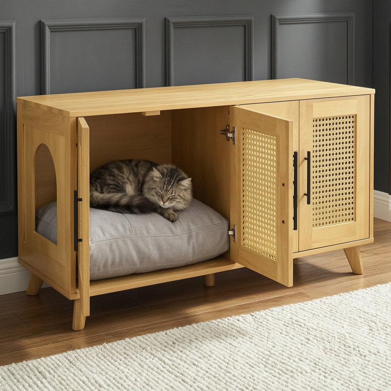 Caisse de style meuble avec 4 portes, Naturel