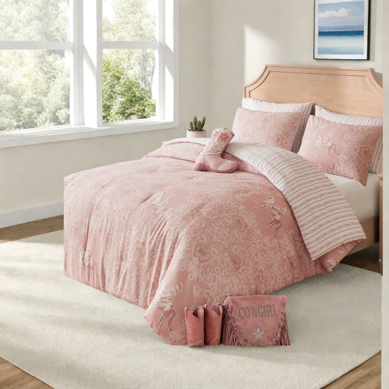 Ensembles de literie rose Western Cowgirl, ensemble d'édredon simple TG en microfibre